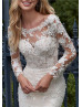 Boat Neck Beaded Ivory Lace Tulle V Back Gorgeous Wedding Dress